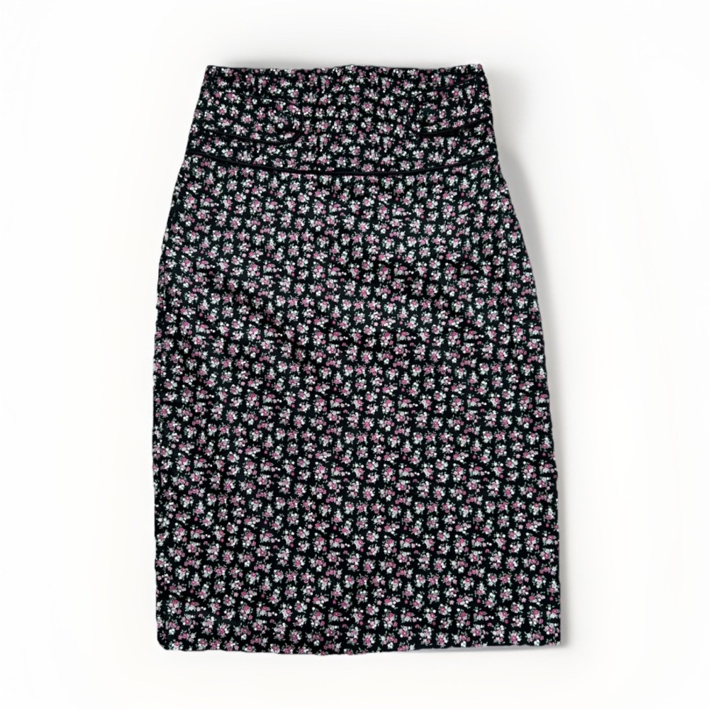 Pencil Skirt S Black Floral High Waisted Retro Chic Workwear Layering Y2K Office